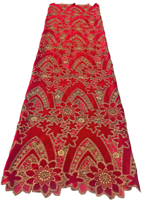 Tissu en velours polyester uni rouge vif pour femmes et filles, jacquard tissé, broderie laser, motifs africains, dentelle, robes de mariée DIY