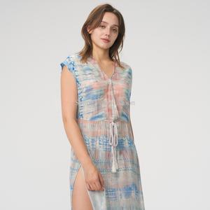 Nouvelle Collection 2025 : Robe Midi Femme Personnalisée, Décontractée, Été, 100% Coton, Sans Manches, Technique Tie-Dye, Volants, Design Tendance - Product Image 5