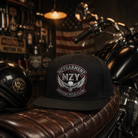 Casquette Snapback de Luxe Vintage en Twill à 5 Panneaux Personnalisée OEM avec Broderie 3D du Logo du Club de Moto et Visière Plate