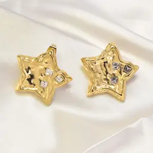 VANFI Boucles d'oreilles en acier inoxydable, or 18 carats, style vintage, étoiles, cerceau blanc avec strass pour cadeau.