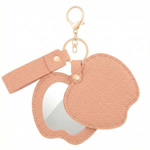 Apple-Shaped <b>Compact</b> <b>Mirror</b> Keychain Litchi Grain Pu Leather Double-Sided Swivel Folding Travel Makeup <b>Mirror</b> 3X Magnification - Product Image 3