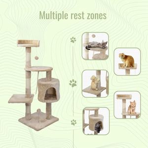 Tour pour chat en sisal et peluche courte, avec griffoir et maisonnette, vente en gros fabricant - Product Image 6
