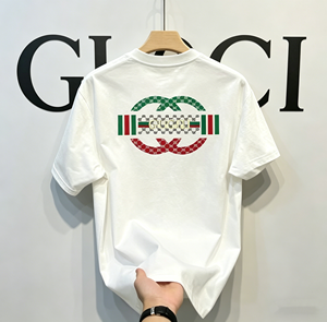 2026 Casual Fashion Breathable 100% Cotton Oversized Hip-Hop GG Retro Gu cci Summer Short-Sleeved T-<b>Shirt</b> For Men - Product Image 1