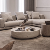 SW STONE Table basse ronde moderne en travertin beige naturel pour décor de salon Villa décor à la maison