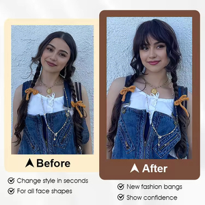 <span class=keywords><strong>Frange</strong></span> droite synthétique naturelle, effet cheveux humains, en fibre haute température, marron, pour femme, à clipser, pleine <span class=keywords><strong>frange</strong></span> - Product Image 6