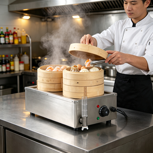 Tabletop <b>Electric</b> Powered 2 Hole <b>Steamer</b> 2KW High Output Stainless Steel Robust Commercial Food Processing Cooking Equipment - Product Image 3