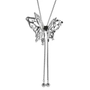 Collier papillon en argent Zircon conception originale chaîne de pull bijoux fins pour femmes accessoire plaqué or blanc 14k