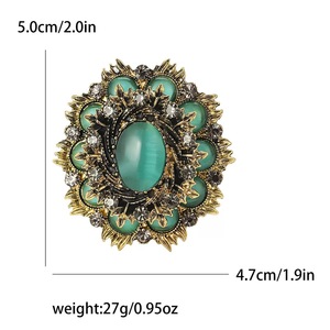 2026 Alloy Gold Plated Cat's Eye Stone Gem Rhinestone Flower Brooch Pins for Women's <b>Wedding</b> Party Gift <b>Accessories</b> - Product Image 5