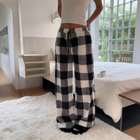 Nouveau pantalon long pour femme, automne-hiver, style décontracté, à carreaux, épais, simple, ample, à jambes larges et doux