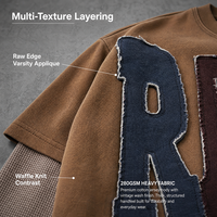 RAMAX Premium 280GSM T-shirt à manches longues deux pièces marron délavé style vintage, effet vieilli, streetwear universitaire, vente en gros OEM ODM