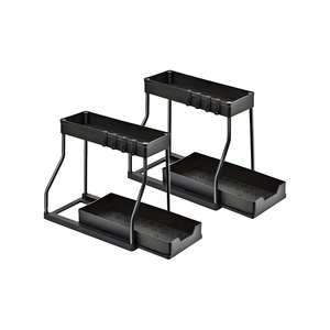 2 Pezzi Organizzatore Sottolavello Moderno a 2 Livelli Nero, Scaffale Scorrevole in Plastica per Organizzazione <span class=keywords><strong>Detersivi</strong></span> Cucina e Bagno - Product Image 1
