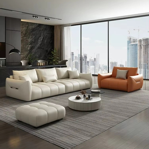 Sofá de Cuero Italiano Moderno y Minimalista, Impermeable y a Prueba de Arañazos de Gato, de Fila Recta Sencilla para Apartamentos Pequeños y Salas de Estar de Lujo Ligero - Product Image 1