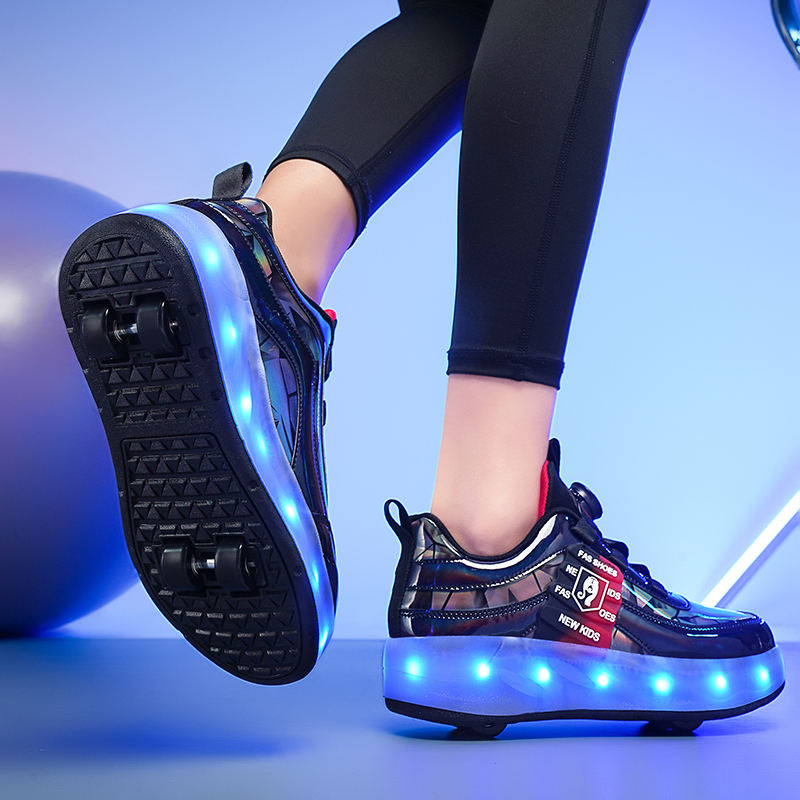 Four-Wheel Dual-Use Skating Shoes Double-Row Roller Casual Sneakers Boy  Girls Women's Men's Sport Walking Running Shoes