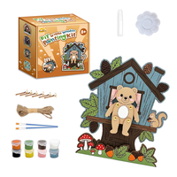 Kit de peinture DIY Maison d'arbre Ours en bois avec peintures et pinceaux – Décoration murale créative faite à la main pour enfants et adultes