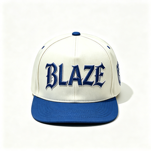 Casquette Snapback Unisexe Personnalisée avec Broderie 3D sur Toile, Blanc et Bleu Royal, Visière Plate Structurée, Style Sportif, Lettres Gothiques, Streetwear, Chapeau de Sport - Product Image 4