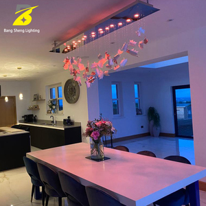 Lampadario <span class=keywords><strong>a</strong></span> Foglia d'Acero con Gradiente Oro e Ambra per Soggiorno Moderno e Hall d'Hotel, Lampada <span class=keywords><strong>a</strong></span> <span class=keywords><strong>Sospensione</strong></span> Lineare - Product Image 4