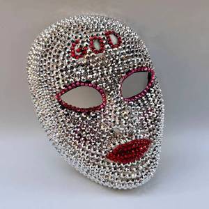 Masque de mascarade en plastique premium avec strass, thème cinéma et télévision, tendance, scintillant, couvre-tout le visage, Halloween - Product Image 3