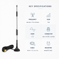Antenne magnétique verticale 4G LTE 698-960 MHz / 1710-2700 MHz 7dBi RG174 3m pour passerelle IoT ou RP-SMA