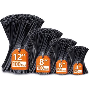 100 attaches-câbles autobloquantes en nylon 66 noir résistant aux UV, 3,6 x 200 mm, attaches-câbles en plastique pour le regroupement des câbles - Product Image 1