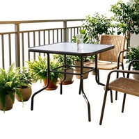 Table de salle à manger d'extérieur minimaliste moderne, table basse carrée en verre trempé avec structure en fer forgé pour balcon et jardin
