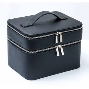Compartments Double Layer PU Make Up Box Big Large Makeup Trolley Bags With Compartments Vanity Bag Cosmetic Case