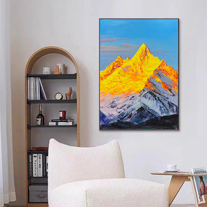 Golden Mountain Landscape Oil Painting Metal Frame Hand Painted Abstract <b>Art</b> Decor For Living Room Entrance Hall - Product Image 2
