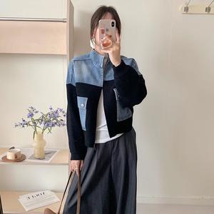 Chaqueta de suéter de retazos de <span class=keywords><strong>vaquero</strong></span> para <span class=keywords><strong>mujer</strong></span>, nuevo cárdigan de punto versátil corto y elegante para Otoño e Invierno - Product Image 2