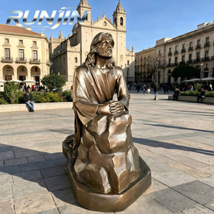 Escultura de Bronce Fundido de Jesús Cristo Orando, Tamaño Real, para Decoración de Iglesia, Jardín o Roca, Arte Religioso Cristiano, RJ-172 Prem - Product Image 2