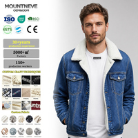 Veste en jean pour homme, doublée polaire, col sherpa, simple boutonnage, quatre poches, poignets boutonnés, style workwear, délavage vintage, hiver, production OEM