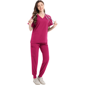 V-Neck Zip-Up Top And Jogging Pants Set Moisture Wicking Split Uniform Women Hospital Scrubs - Product Image 4