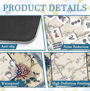 Tapis de Mahjong Floral Vintage 31,5x31,5 Antidérapant et Réducteur de Bruit pour Jeux de <span class=keywords><strong>Dominos</strong></span>, Poker, Cartes et Tuiles - Product Image 5