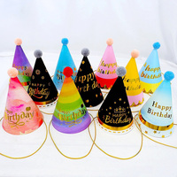 Enfants adultes joyeux anniversaire fête fournitures papier arc-en-ciel chapeau avec pompon chapeau pour anniversaire bébé douche fête décorations