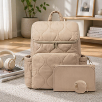 Nouveau sac à langer matelassé en polyester léger beige, grande capacité, sac à dos pour bébé, pochette isotherme pour biberon, sac multifonctionnel