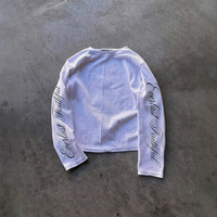 Camiseta Casual de Manga Larga para Hombre, Estilo Urbano, Personalizada, 100% Algodón, Tejido Waffle Grueso, con Estampado de Letras en Cursiva en la Manga