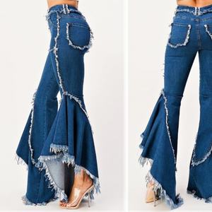 Pantalones vaqueros acampanados de tiro alto con dobladillo deshilachado para mujer, diseño personalizado - Product Image 6