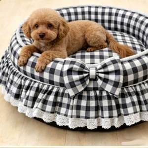 Nid pour animaux de compagnie de style princesse, rond, épaissi, respirant, chaud, toutes saisons, motif à pois, tapis de couchage pour la maison - Product Image 5