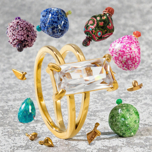 18K Gold Stainless Steel Double Teardrop Open <b>Ring</b> Women Colorful <b>Crystal</b> Adjustable Statement Wedding Jewelry - Product Image 3