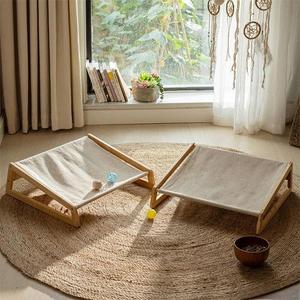 Chaise portable moderne en teck massif pour animaux de compagnie, mignonne avec revêtement en tissu, idéale pour les chiens dans le salon - Product Image 1