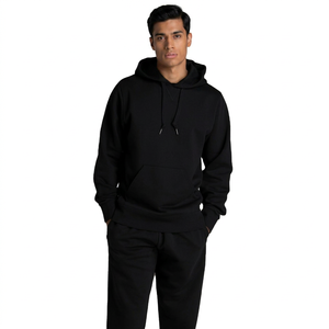 Men's Polyester/Cotton <b>Velour</b> Long Sleeve Half Zip Hoodie <b>Sweatshirt</b> Set OEM Wholesale Winter Embroidered Color Blocking Plain - Product Image 1