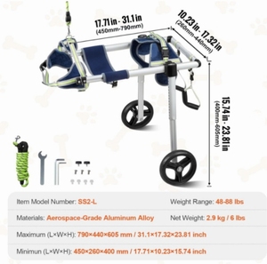 Fauteuil roulant léger et réglable à 2 roues en aluminium pour animaux de compagnie aidant à la guérison des chiens blessés à la queue ou aux membres faibles - Product Image 2