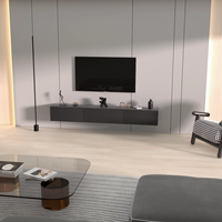 Koyu Ahşap Desenli Gizli Açılır Kapılı Yüzer TV Dolabı, Duvara Monte Asma TV Konsolu, Özel Ölçü
