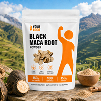 Poudre de racine de Maca noire 150g, d'origine péruvienne, à base de plantes, pour l'énergie et la vitalité quotidiennes, fabrication GMP, vente en gros, marque privée, support COA