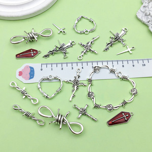 Cross Thorn Heart Pendant DIY Jewelry Accessories For Bracelet Necklace Keychain <b>Silver</b> Tone Barbed Wire Design - Product Image 3