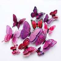 Set Stiker Dinding Kupu-Kupu 3D PVC Realistis 12 Buah dengan Sayap Ganda untuk Dekorasi Rumah dan Pernikahan.