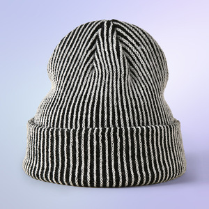 Xiangcheng Apparel Striped Knit Hat Autumn Winter Warm Windproof <b>Beanie</b> Men Unisex Fashionable Acrylic Fiber - Product Image 2