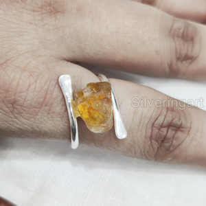 Anillo de piedra en bruto para mujer, piedra preciosa de citrino en bruto Natural, piedra natal de noviembre, banda cruzada, anillo de Plata de Ley 925 de Navidad - Product Image 1