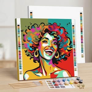 Kit de peinture par numéros <span class=keywords><strong>Pop</strong></span> <span class=keywords><strong>Art</strong></span> Portrait de femme coloré Peinture acrylique DIY pour adultes débutants Toile en lin 40x40cm - Product Image 6