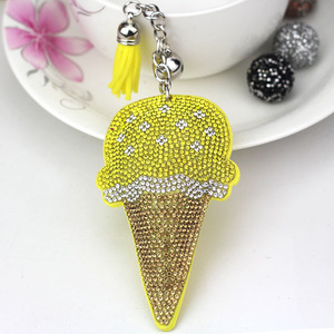 High Quality Crystal Key Chain Rhinestone Key Ring Holder Bag Ice Cream Charm Design Key Gift Accessory-Wholesale Manufacturers