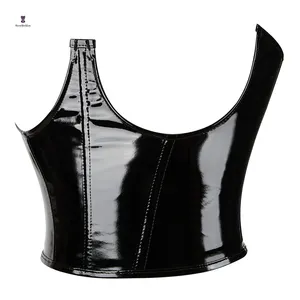 Black crown PVC Leather clessidra Curve Steampunk Gothic Waist Trainer Underbust corsetto Bustier