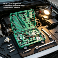 Ensemble d'outils de mécanicien professionnel de 121 pièces avec testeur de circuit et cliquet à tête flexible pour atelier de réparation automobile professionnel